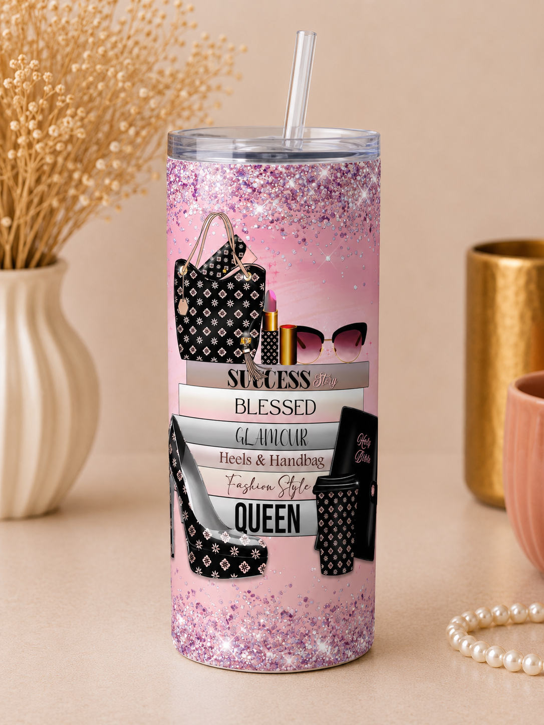 Queen's Stack Glitter Tumbler – Pink Glitter