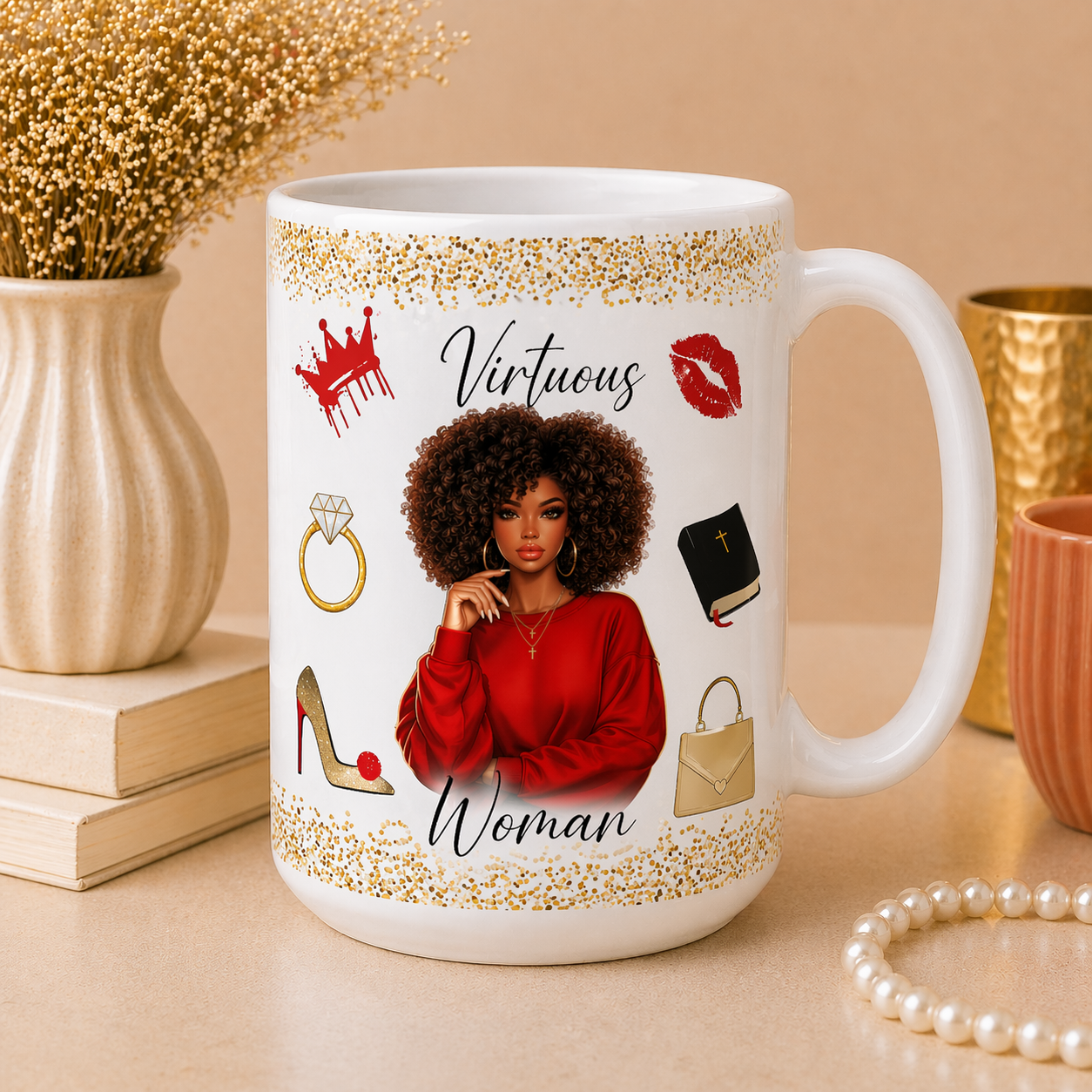 Virtuous Woman Ceramic Mug - Curly Hair