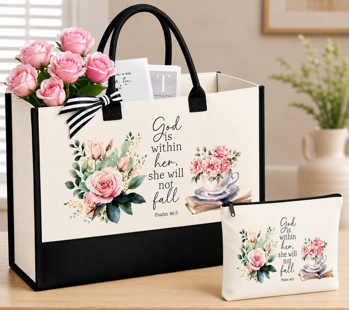 God Is Within Her Tote & Cosmetic Bag Set