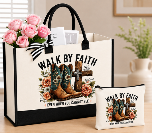 Walk by Faith Tote & Cosmetic Bag Set